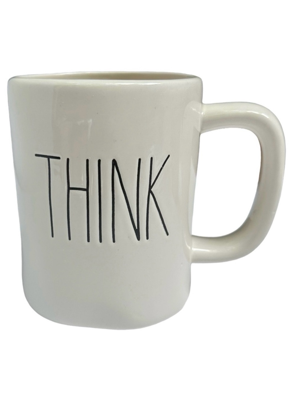 Rae Dunn THINK Mug Coffee Tea White Black Large Letters Dimples NWT 2017 OG